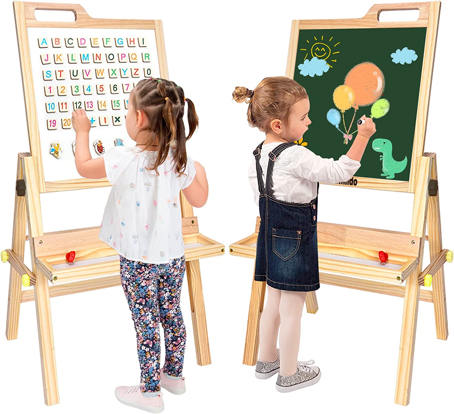 Kids Easel, Double-Sided Magnetic Whiteboard Chalkboard, Height